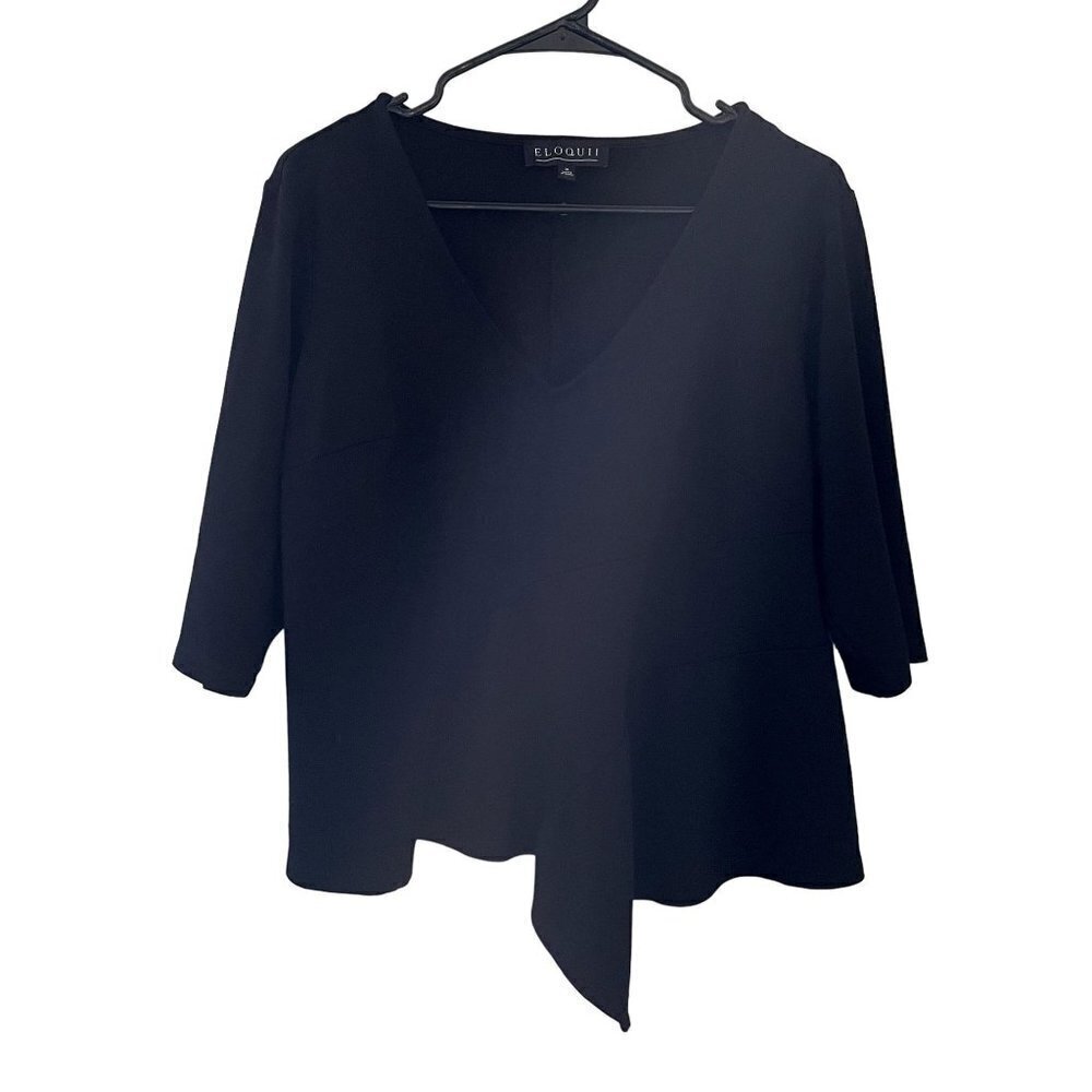 Eloquii long sleeved black tunic ruched detail business casual comfortable delic
